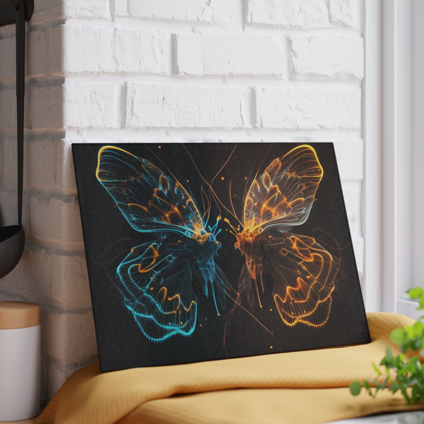 Glass Cutting Board Neon Glo Butterfly 1