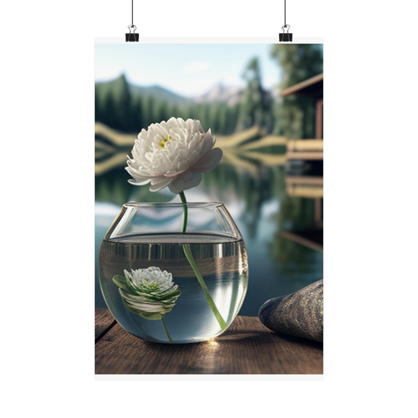 Premium Matte Vertical Posters White Peony glass vase 2