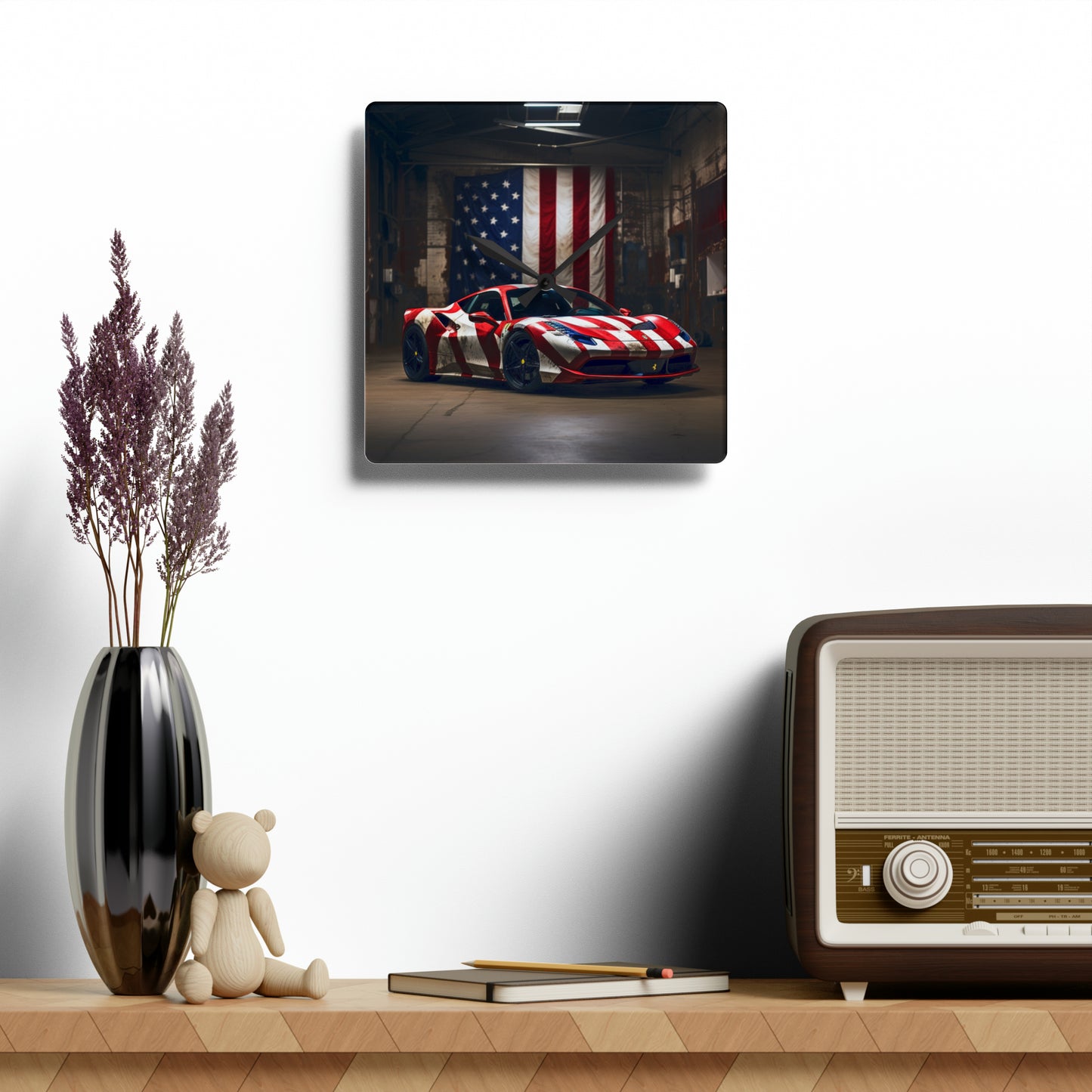 Acrylic Wall Clock American Flag Farrari 2