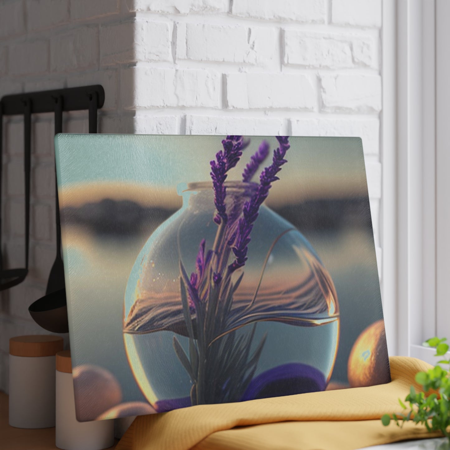 Glass Cutting Board Lavender in a vase 3