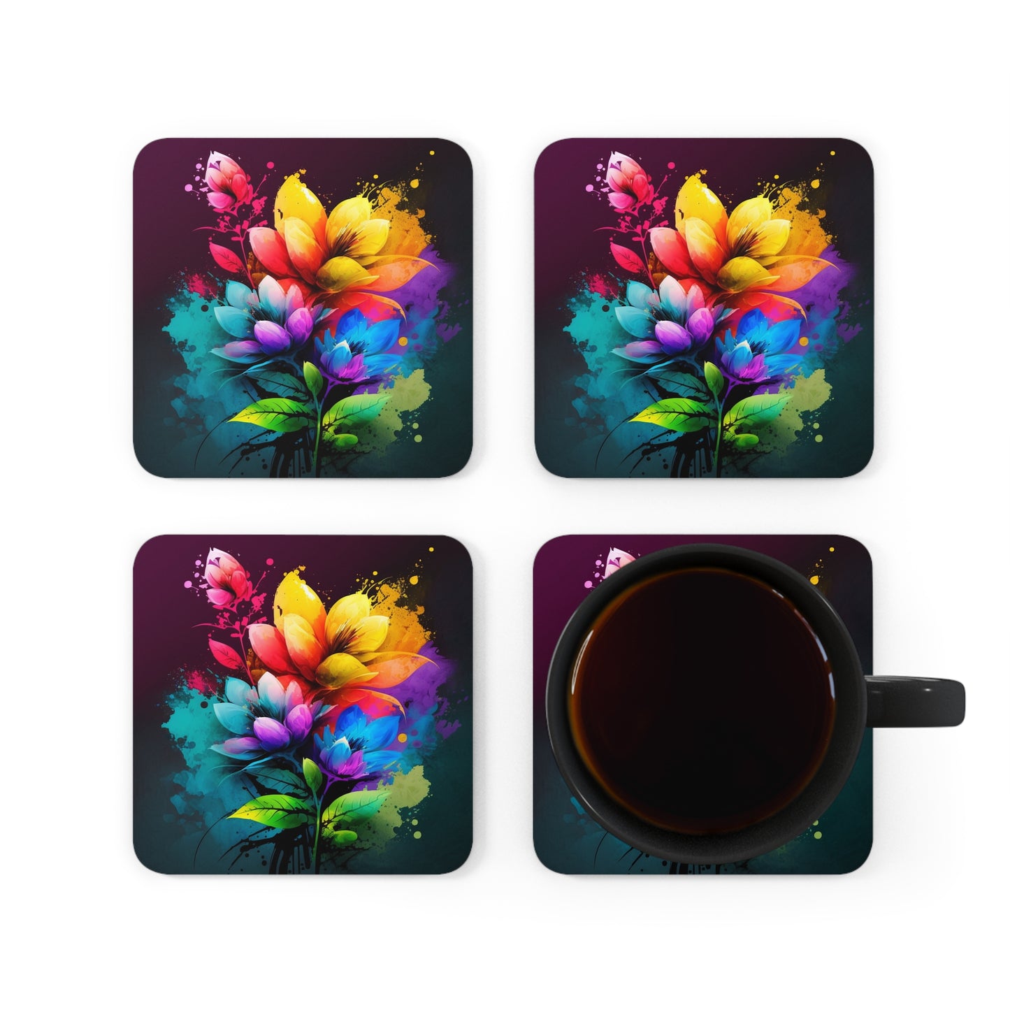 Corkwood Coaster Set Bright Spring Flowers 3