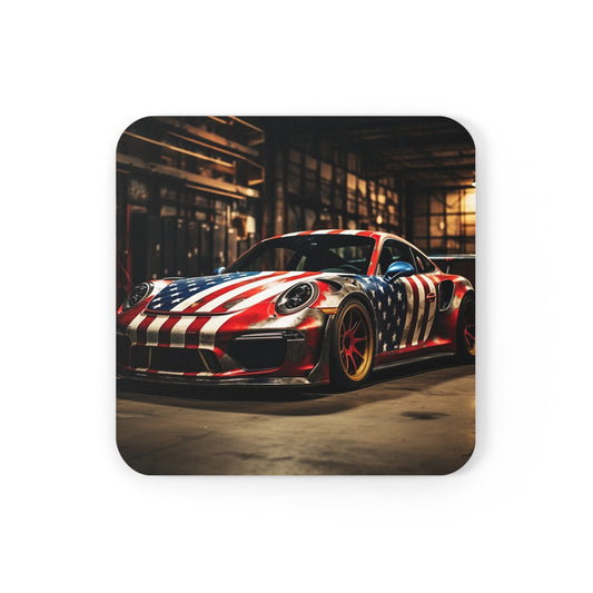 Corkwood Coaster Set American Flag Porsche 4