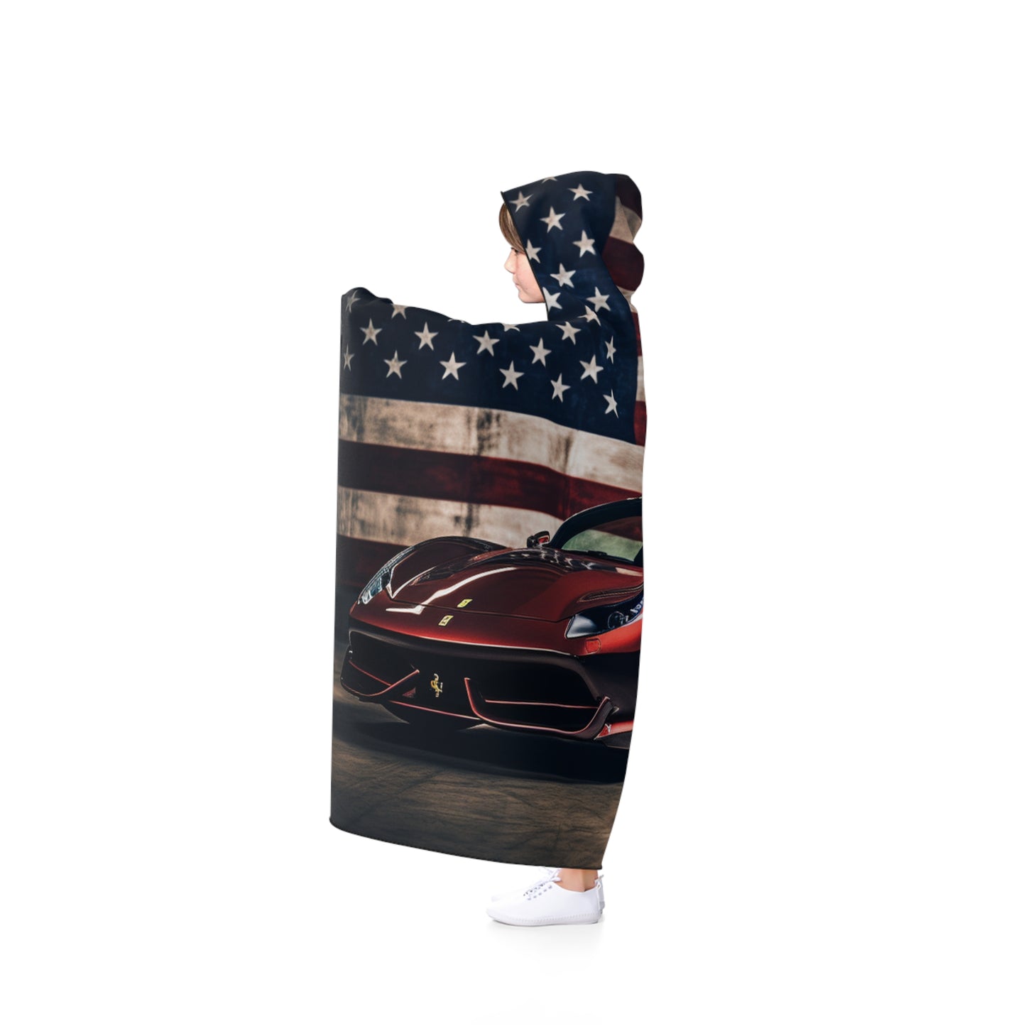 Hooded Blanket American Flag Background Ferrari 4