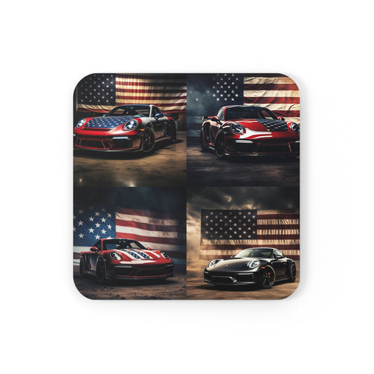 Corkwood Coaster Set American Flag Background Porsche 5