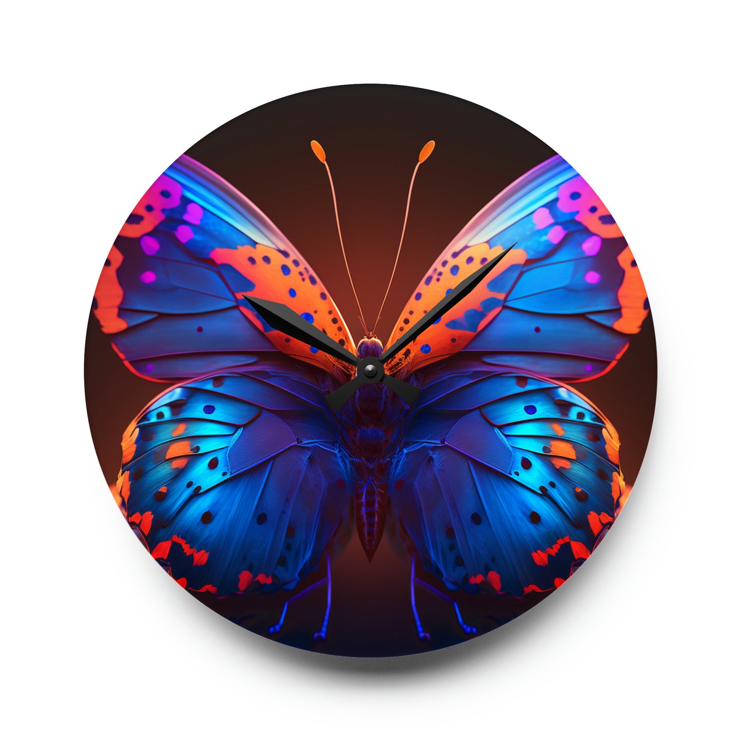 Acrylic Wall Clock Neon Butterfly Macro 3