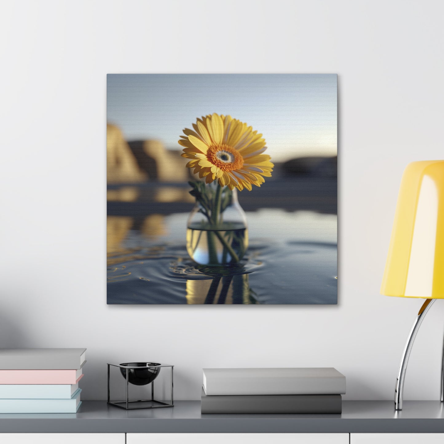 Canvas Gallery Wraps yello Gerbera glass 4