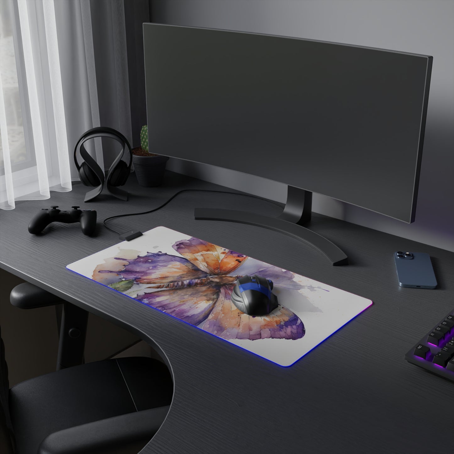 LED Gaming Mouse Pad MerlinRose Watercolor Butterfly 1