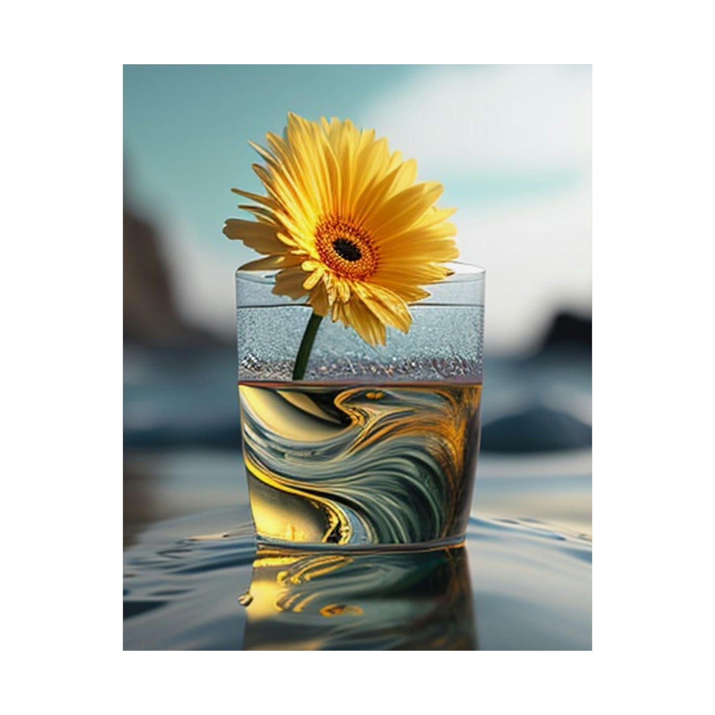 Premium Matte Vertical Posters yello Gerbera glass 2