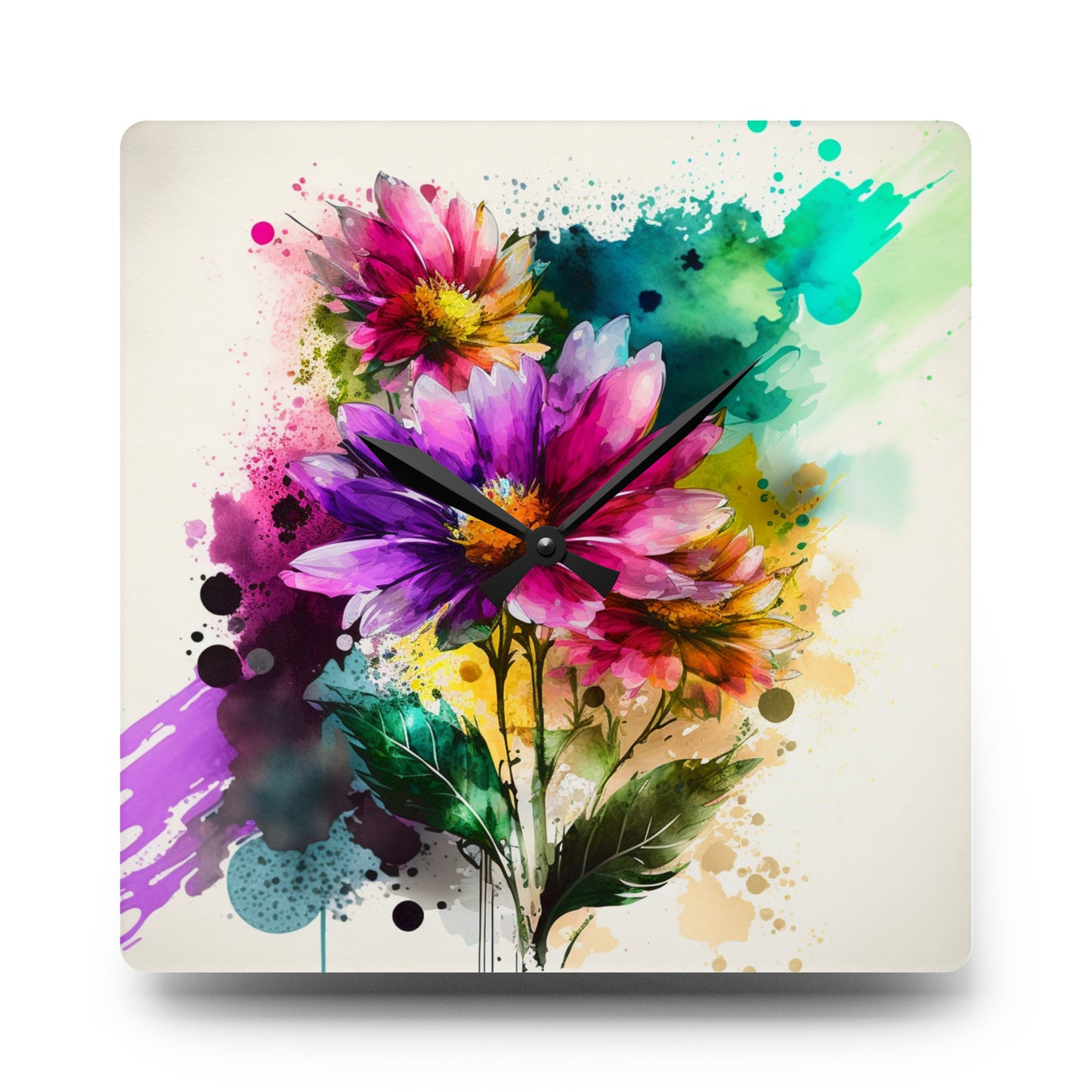 Acrylic Wall Clock Bright Spring Flowers 1