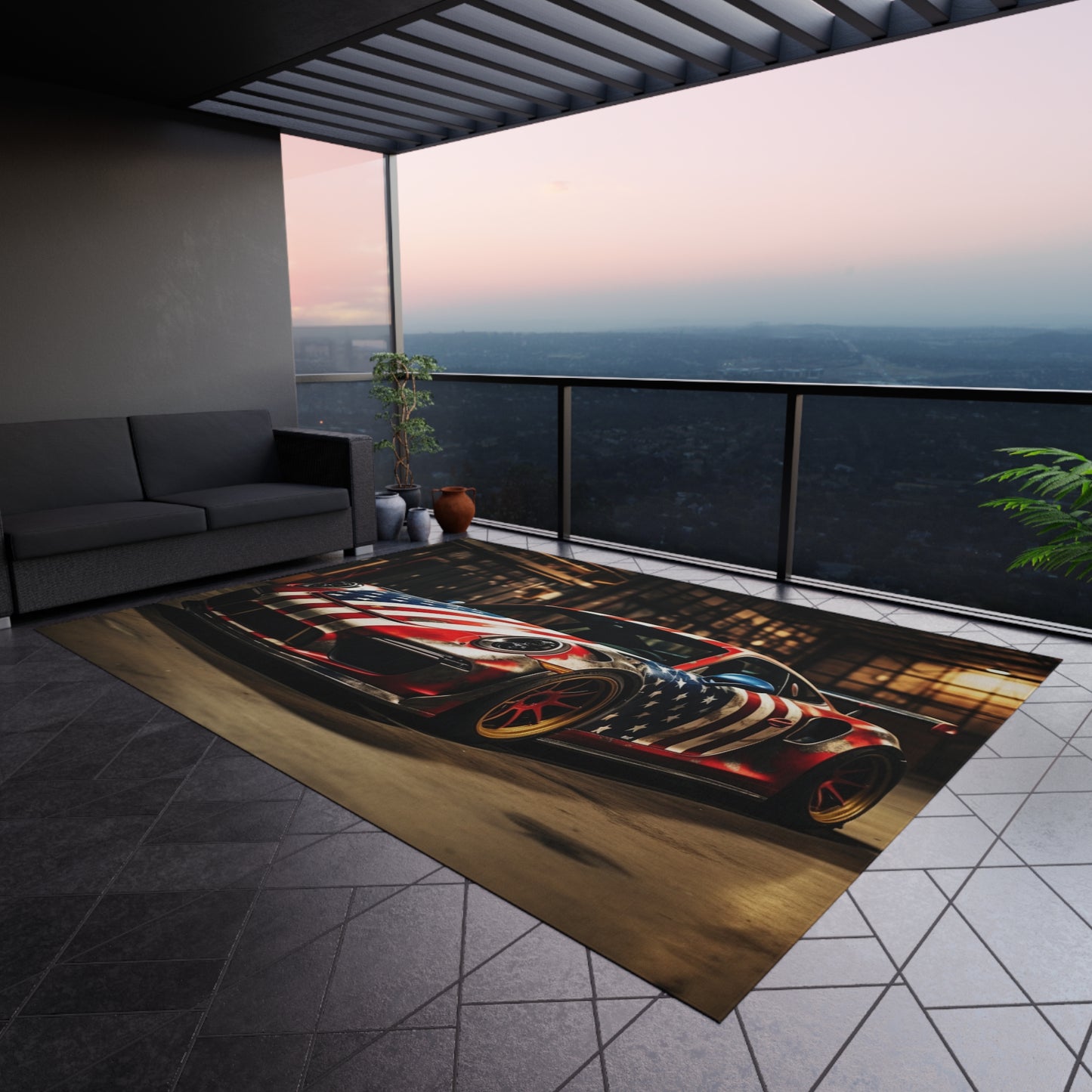 Outdoor Rug  American Flag Porsche 4