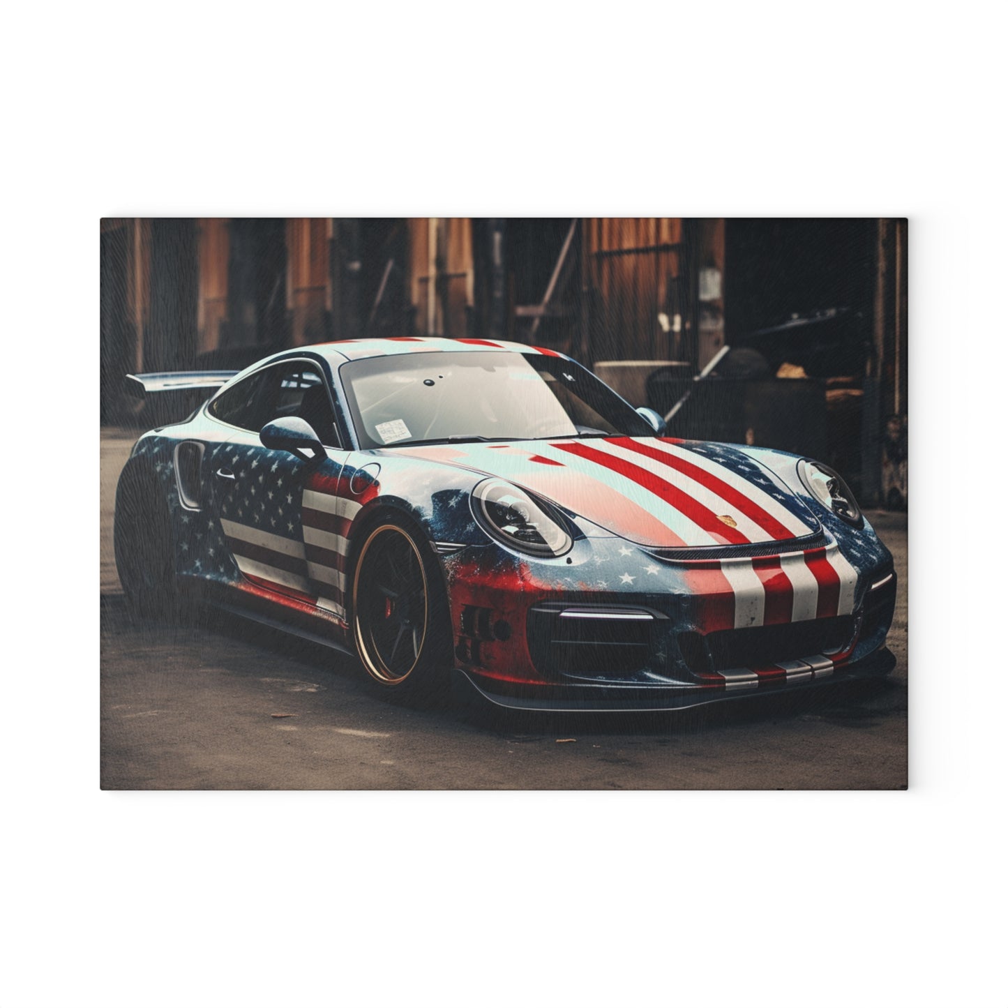 Glass Cutting Board American Flag Porsche 3