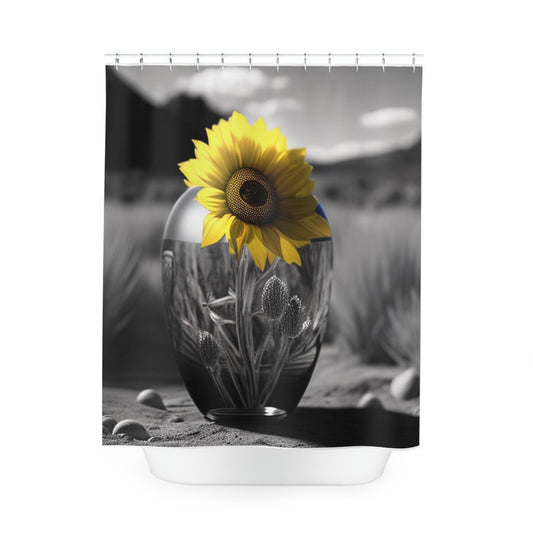Polyester Shower Curtain Yellw Sunflower in a vase 3