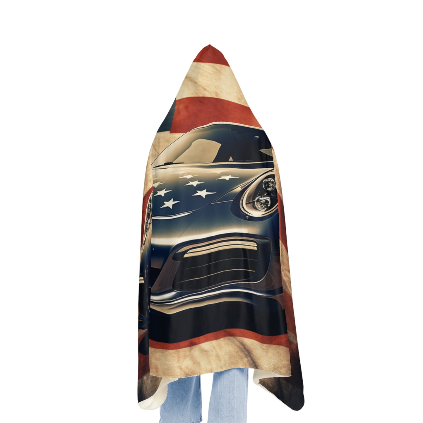 Snuggle Hooded Blanket Abstract American Flag Background Porsche 3