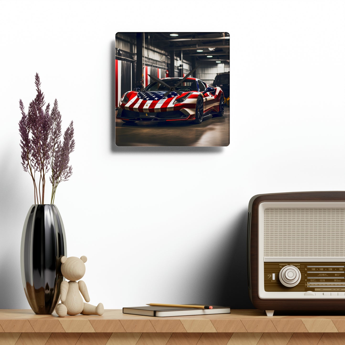 Acrylic Wall Clock American Flag Farrari 3