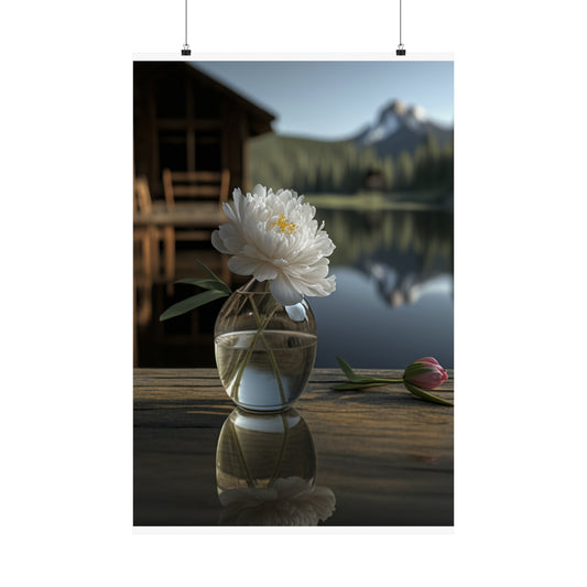 Premium Matte Vertical Posters White Peony glass vase 4