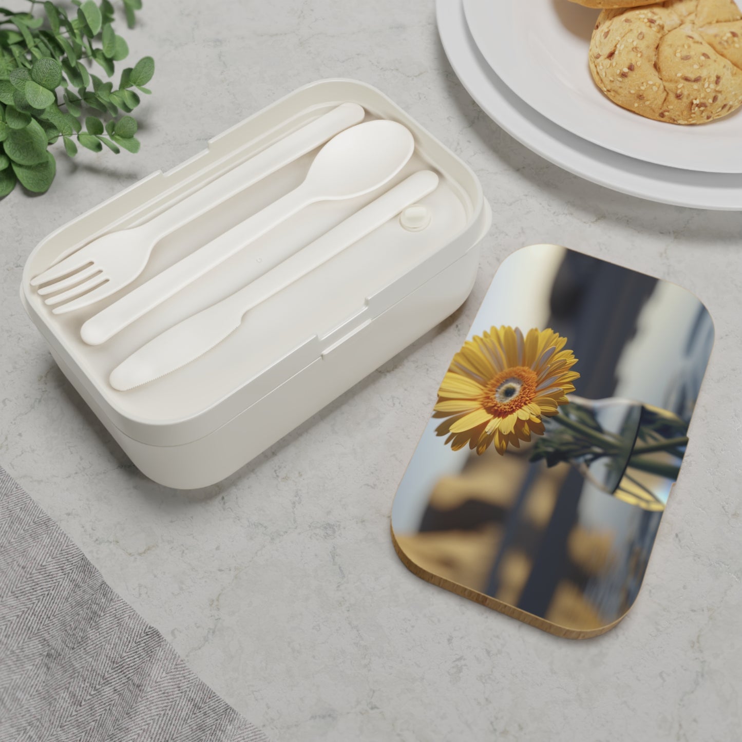 Bento Lunch Box yello Gerbera glass 4