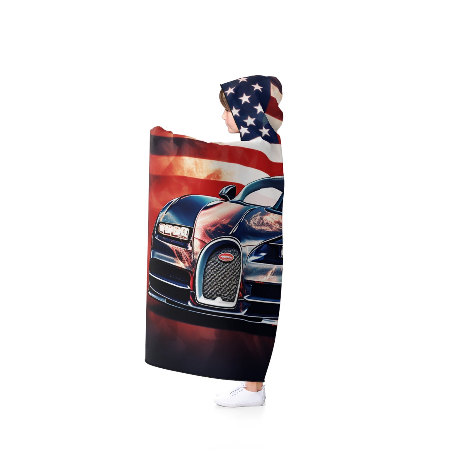 Hooded Blanket Abstract American Flag Background Bugatti 4