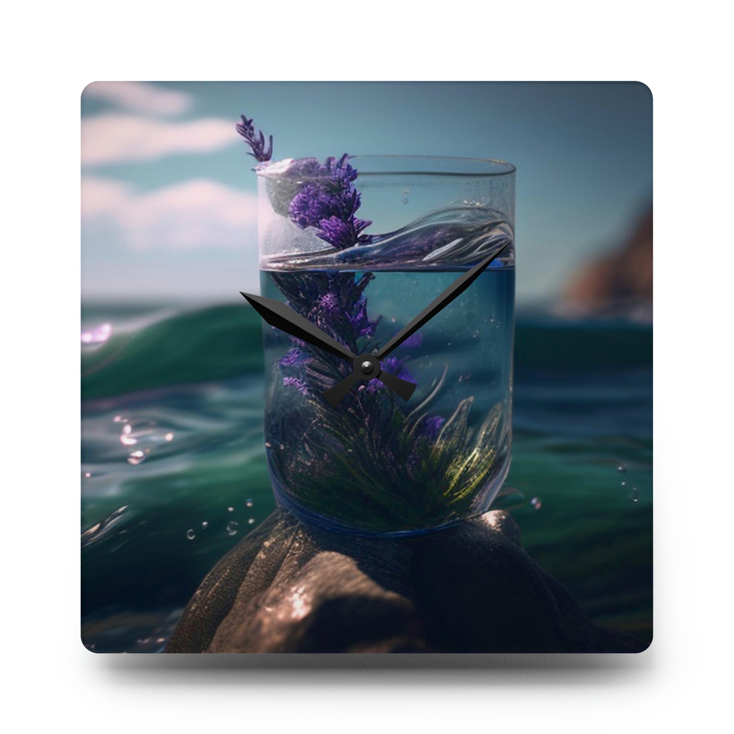 Acrylic Wall Clock Lavender in a vase 2