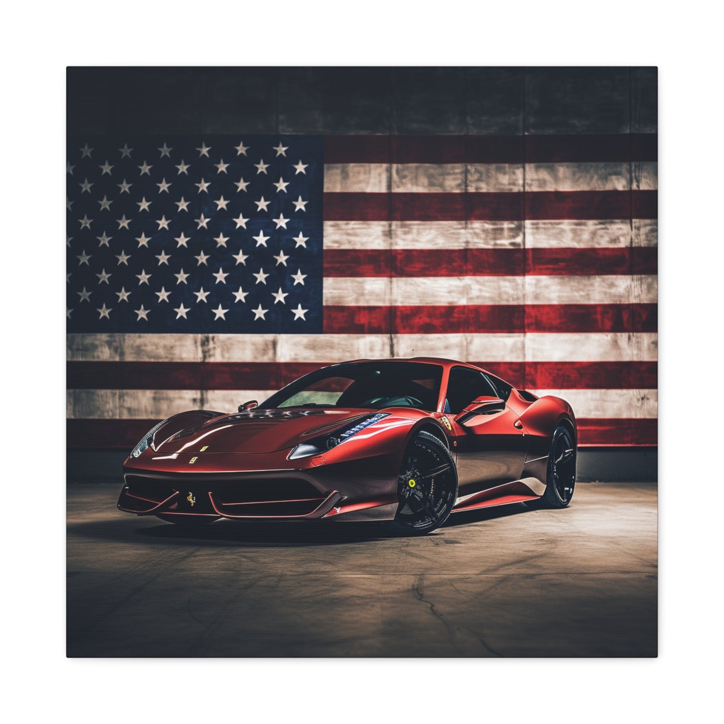 Canvas Gallery Wraps American Flag Background Ferrari 4