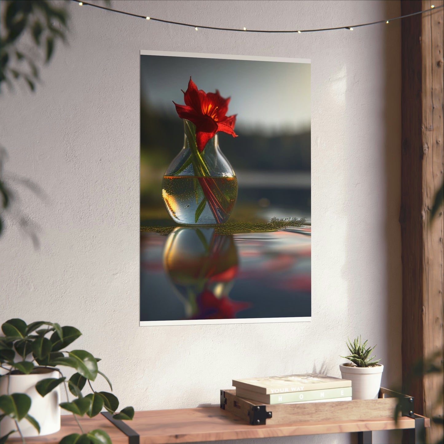 Premium Matte Vertical Posters Red Lily in a Glass vase 3