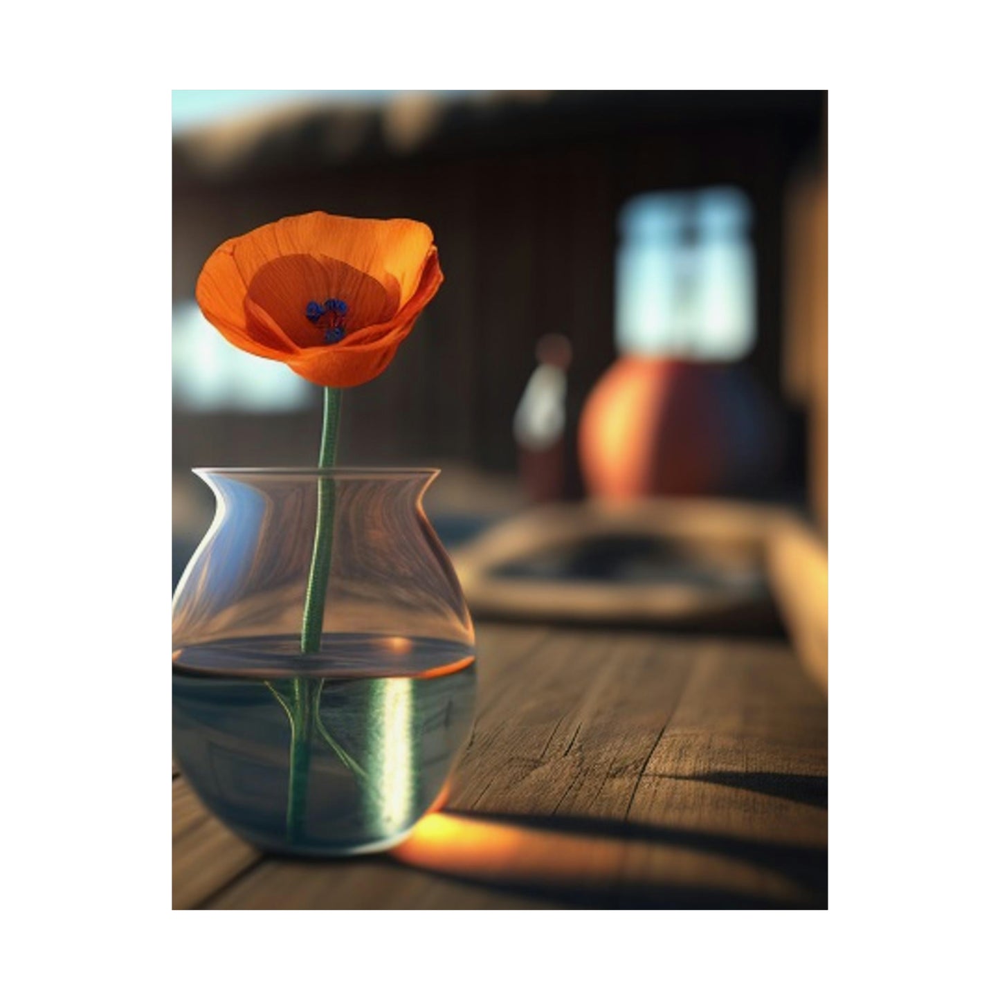 Premium Matte Vertical Posters Poppy in a Glass Vase 2