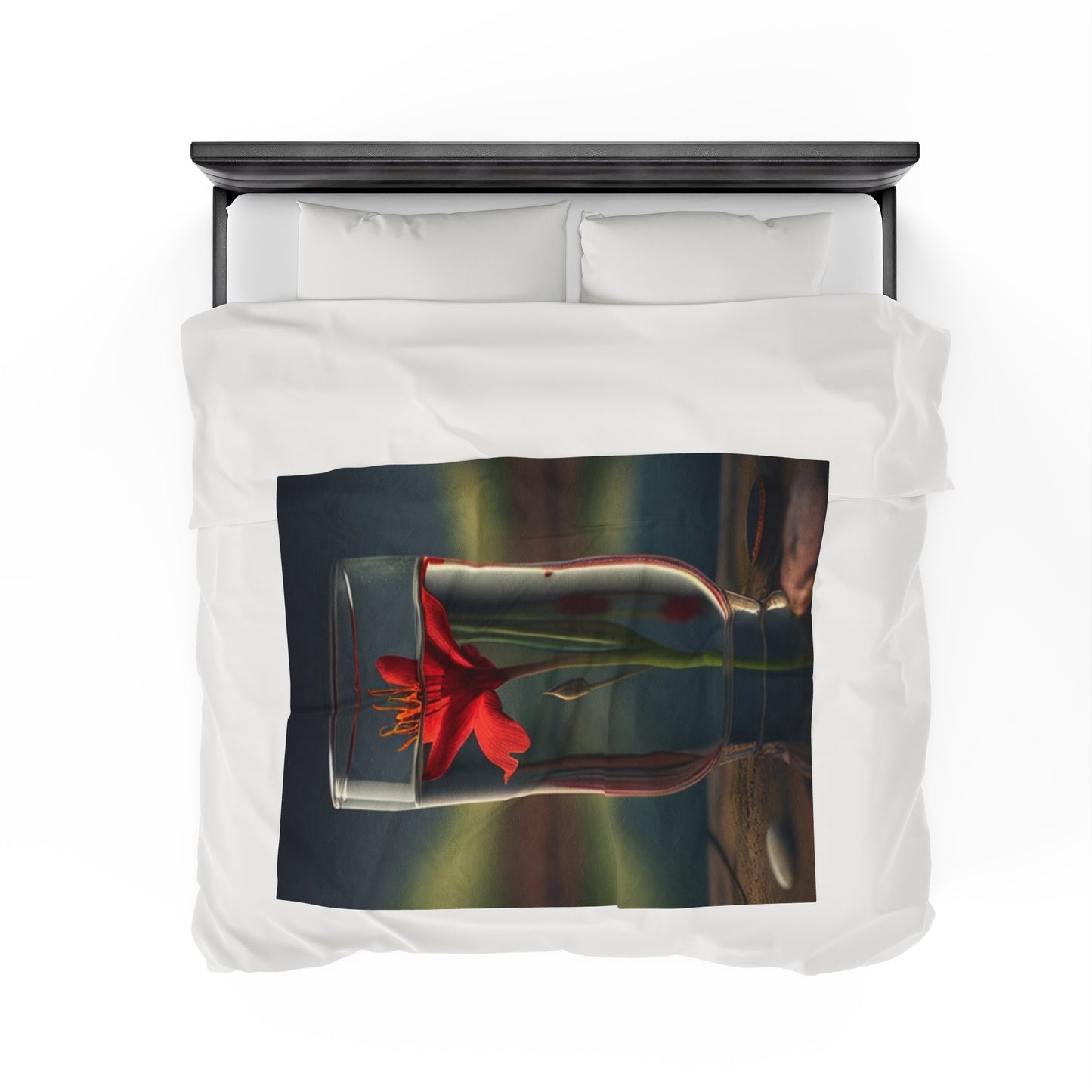 Velveteen Plush Blanket Red Lily in a Glass vase 1