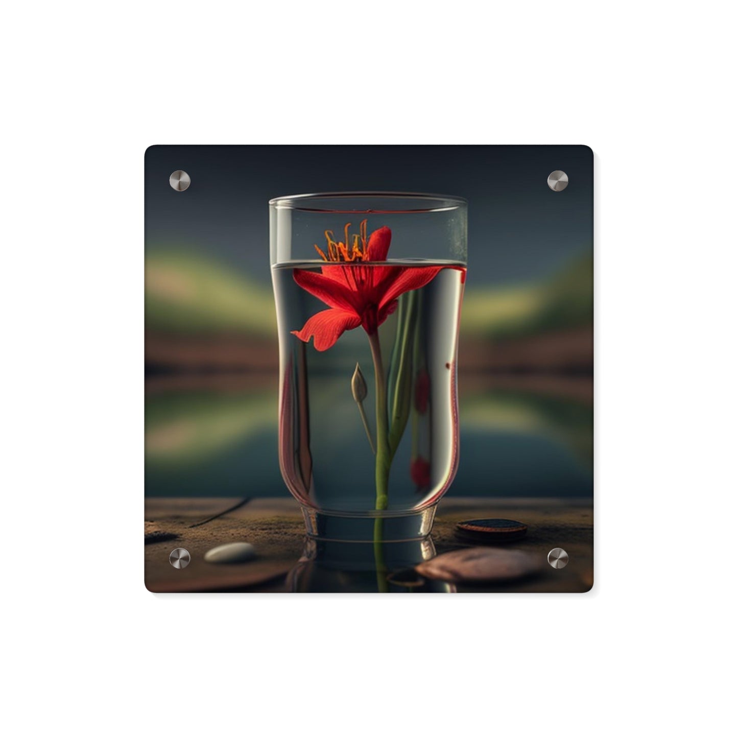 Acrylic Wall Art Panels Red Lily in a Glass vase 1