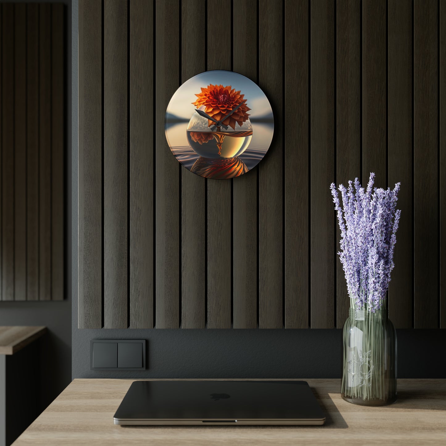 Acrylic Wall Clock Dahlia Orange 1