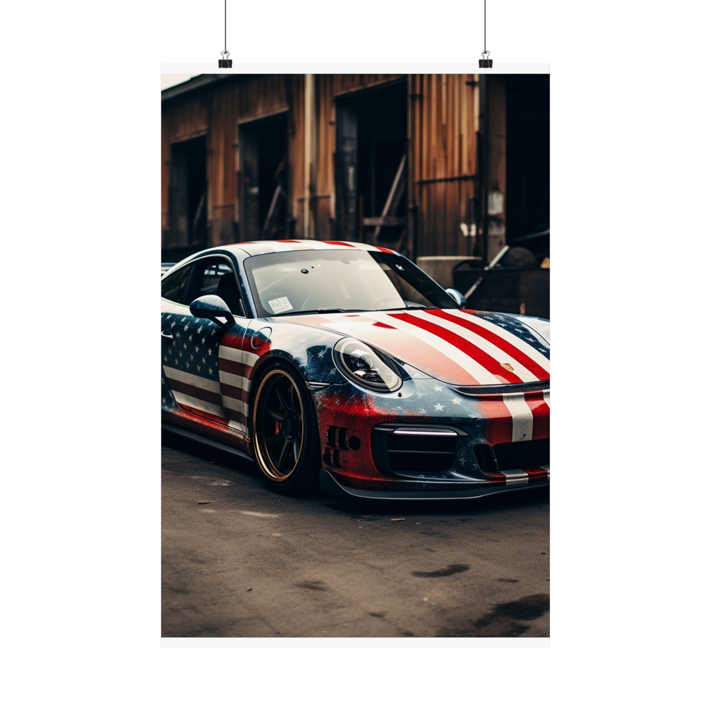 Premium Matte Vertical Posters American Flag Porsche 3