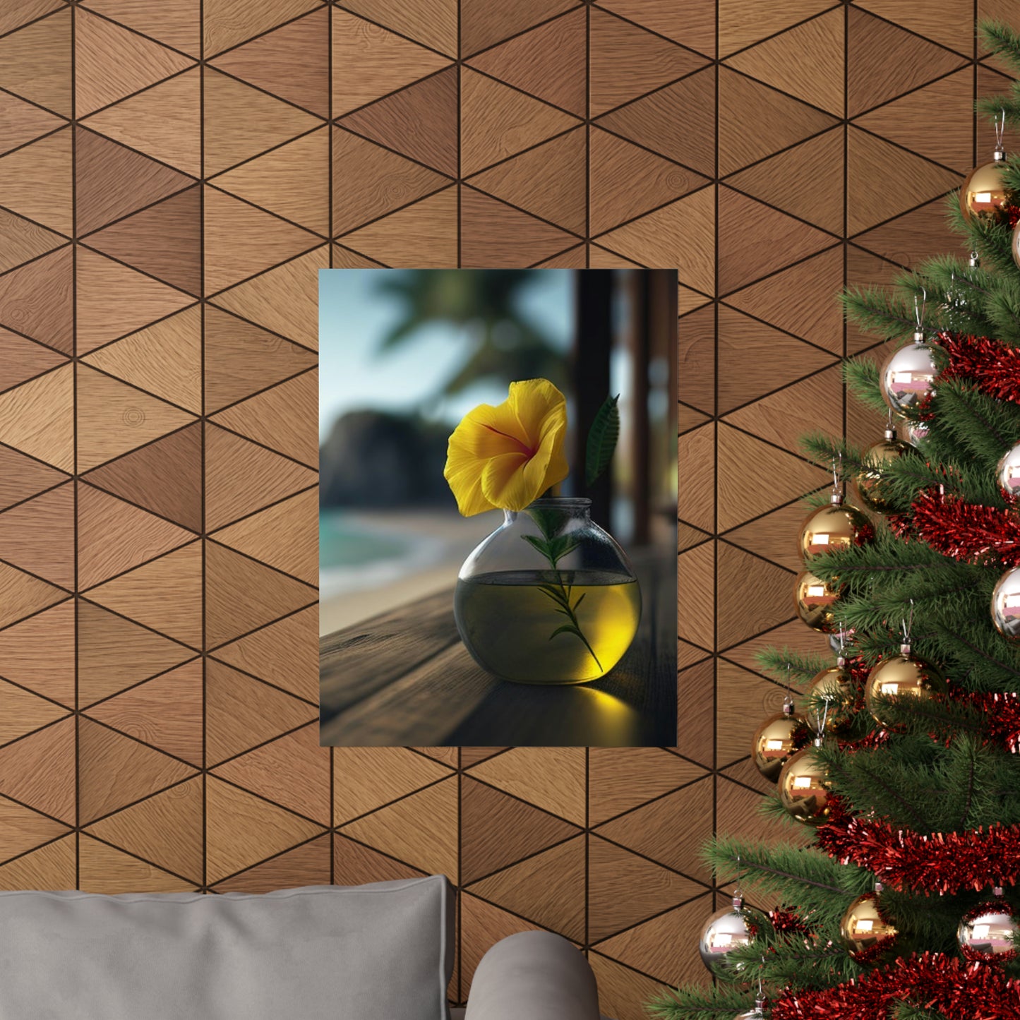 Premium Matte Vertical Posters Yellow Hibiscus Wood 3