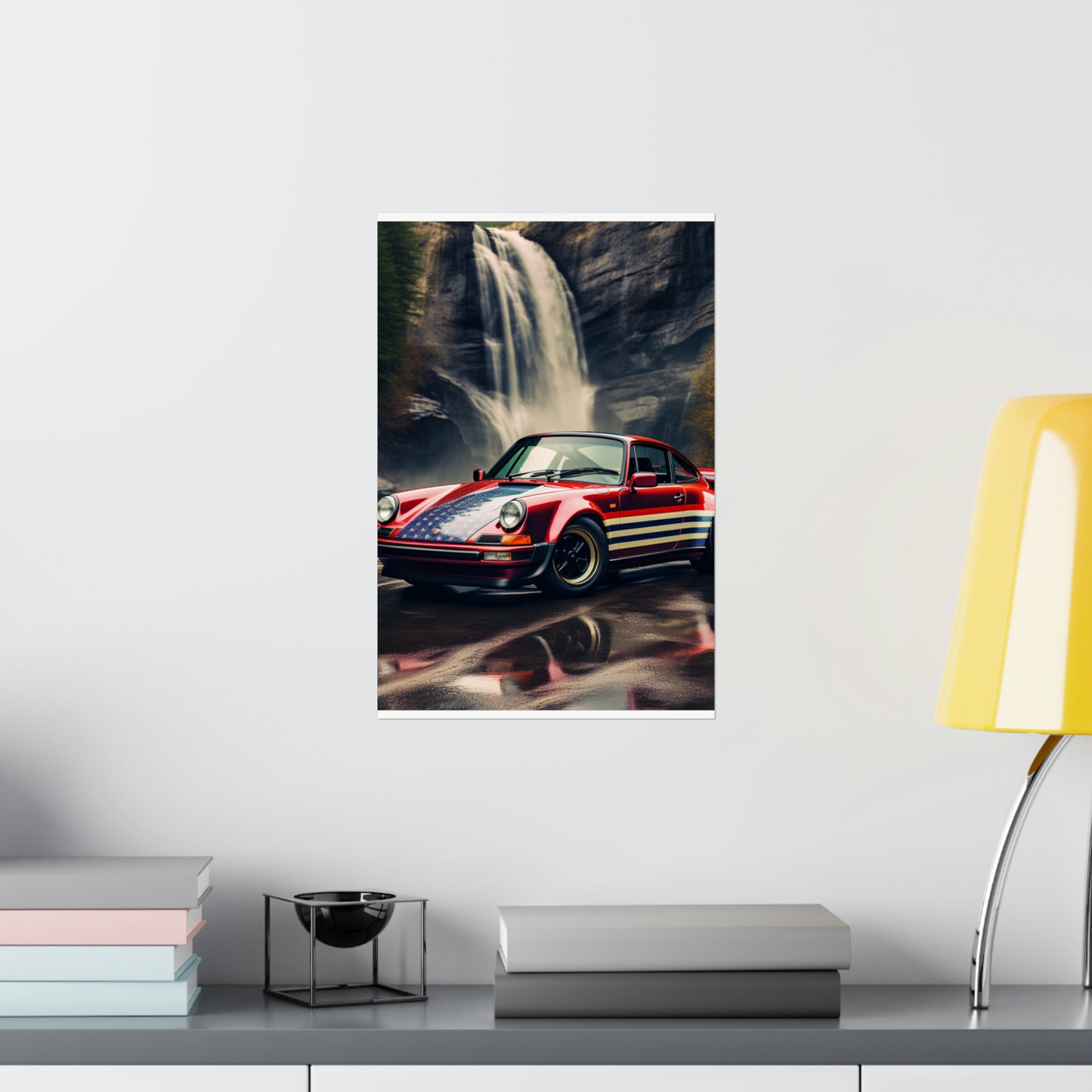 Premium Matte Vertical Posters American Flag Porsche Abstract 1