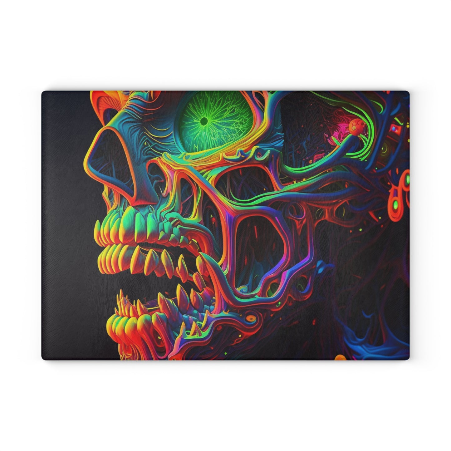 Glass Cutting Board Florescent Skull Death 1