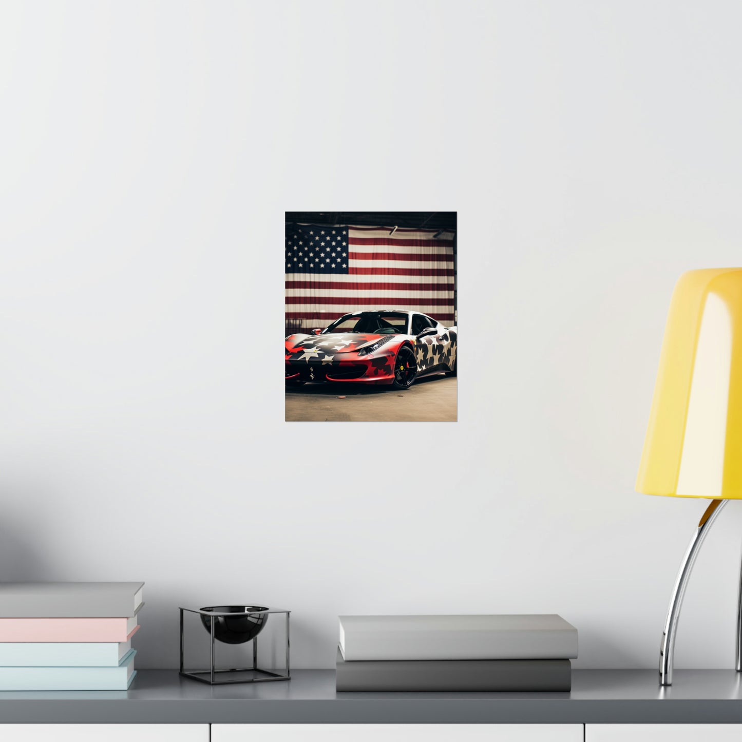 Premium Matte Vertical Posters American Flag Farrari 1