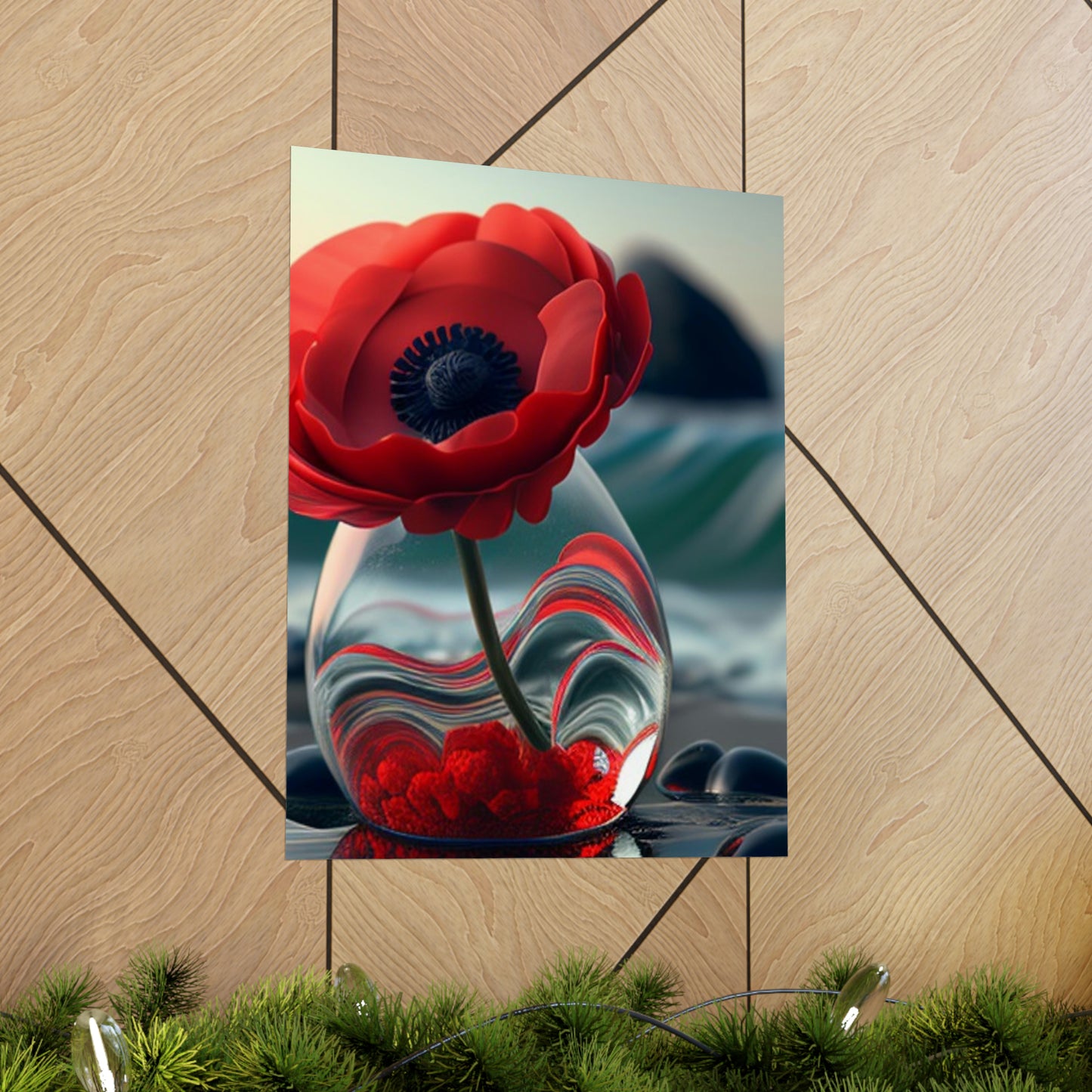 Premium Matte Vertical Posters Red Anemone in a Vase 1