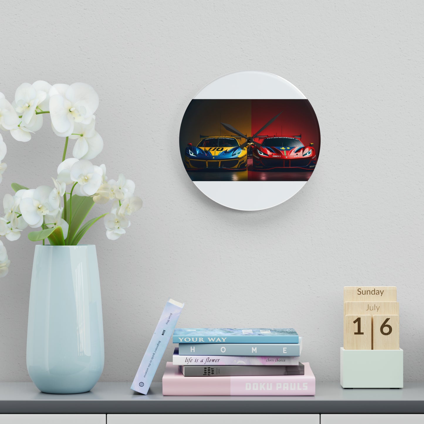 Acrylic Wall Clock Ferrari Red Blue 3