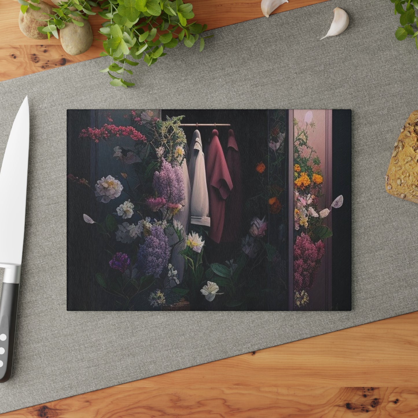 Glass Cutting Board A Wardrobe Surrounded by Flowers 2