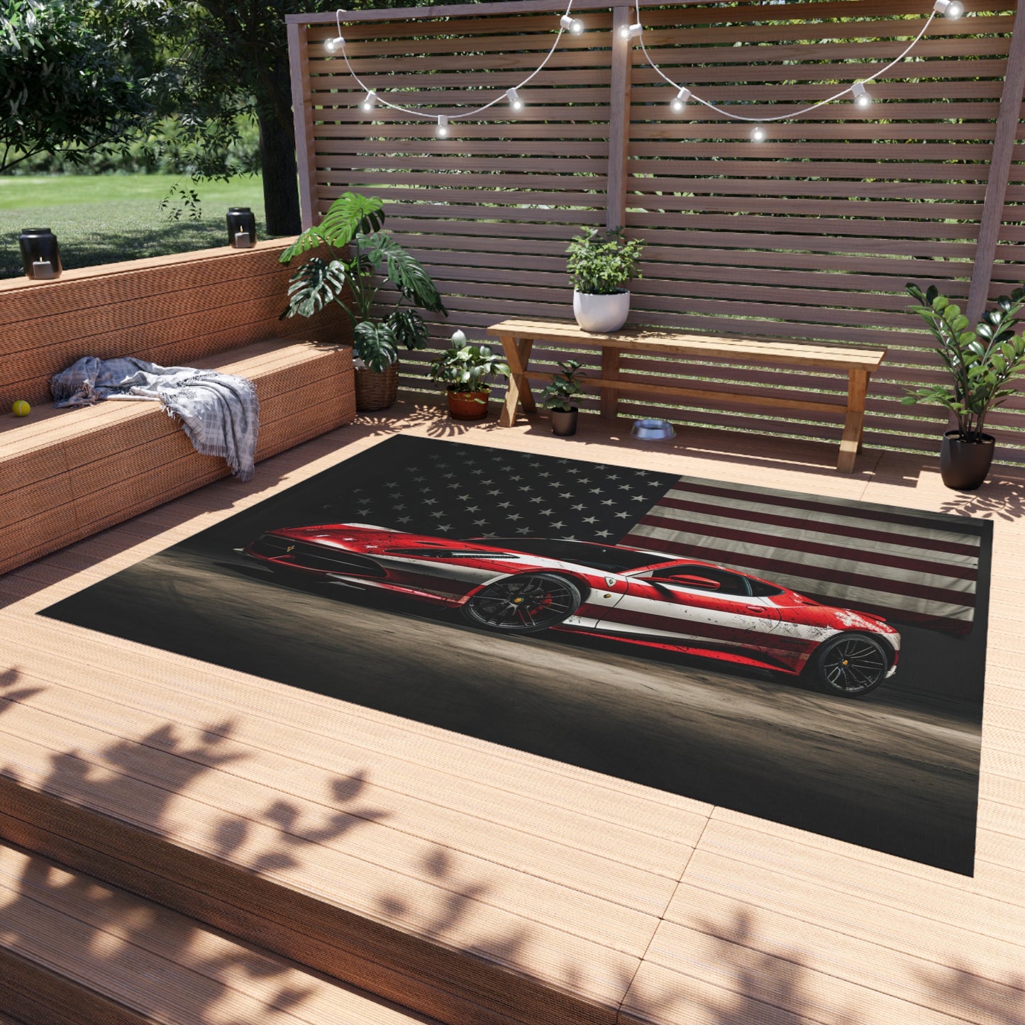 Outdoor Rug  American Flag Background Ferrari 1