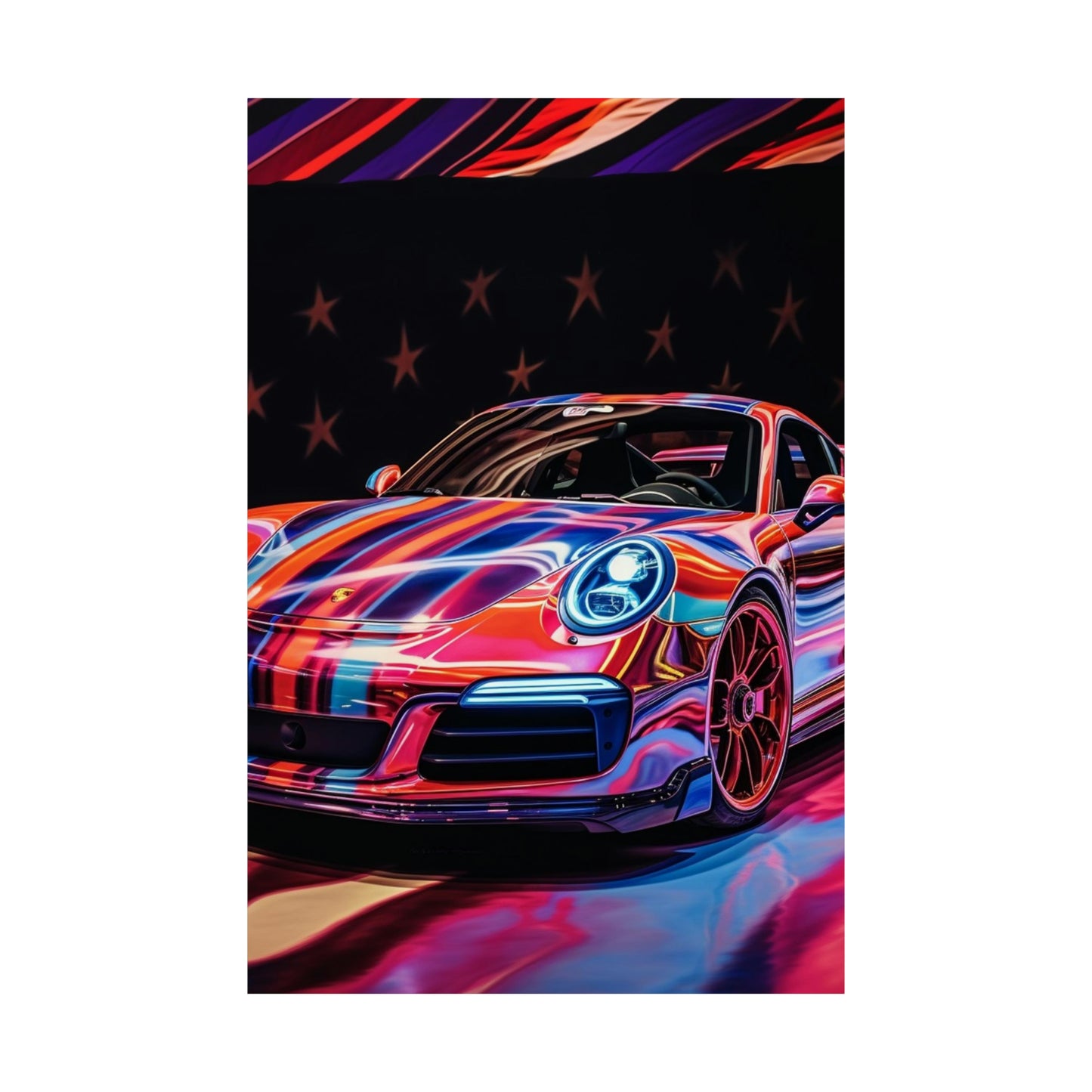 Premium Matte Vertical Posters American Flag Colored Porsche 4