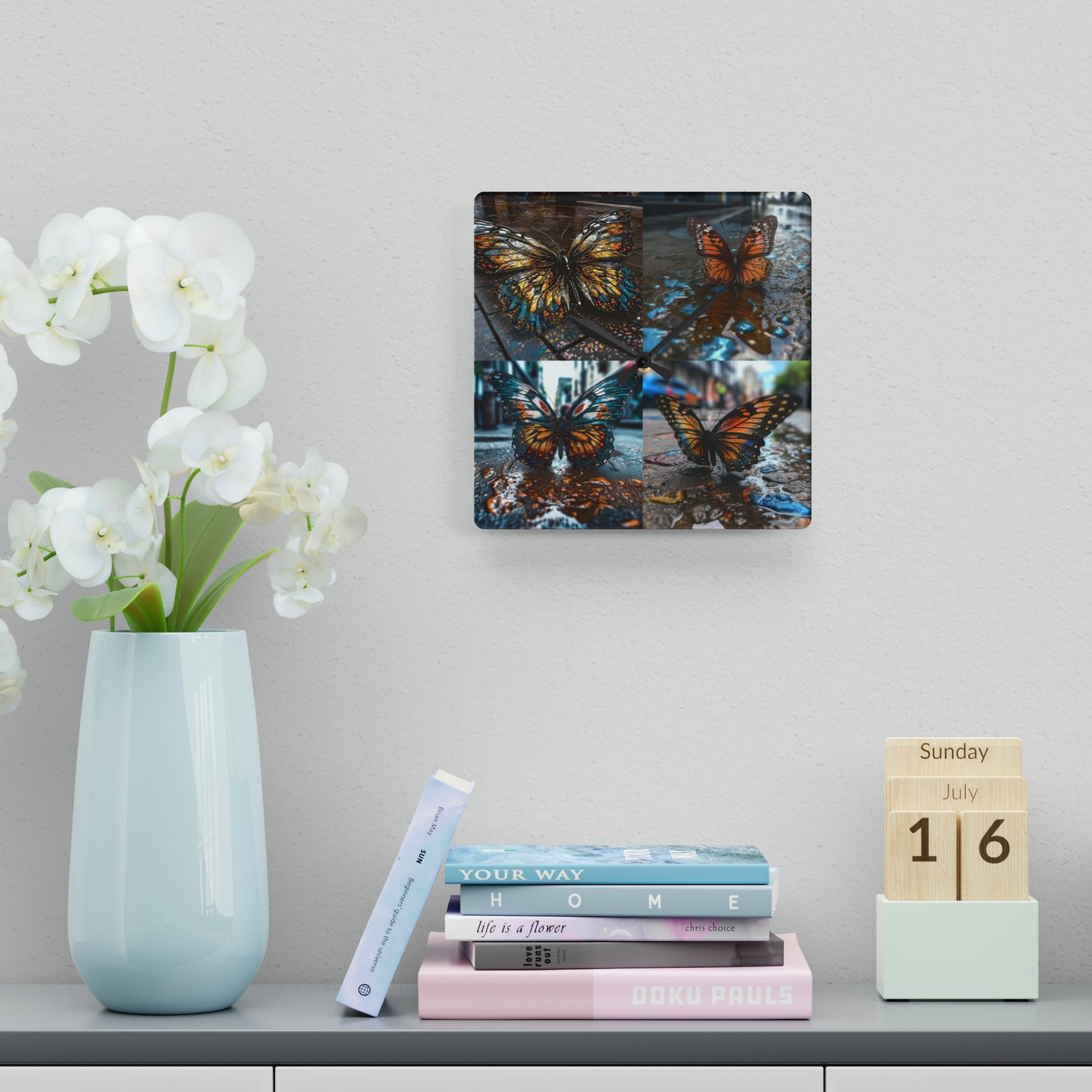 Acrylic Wall Clock Water Butterfly Street 5