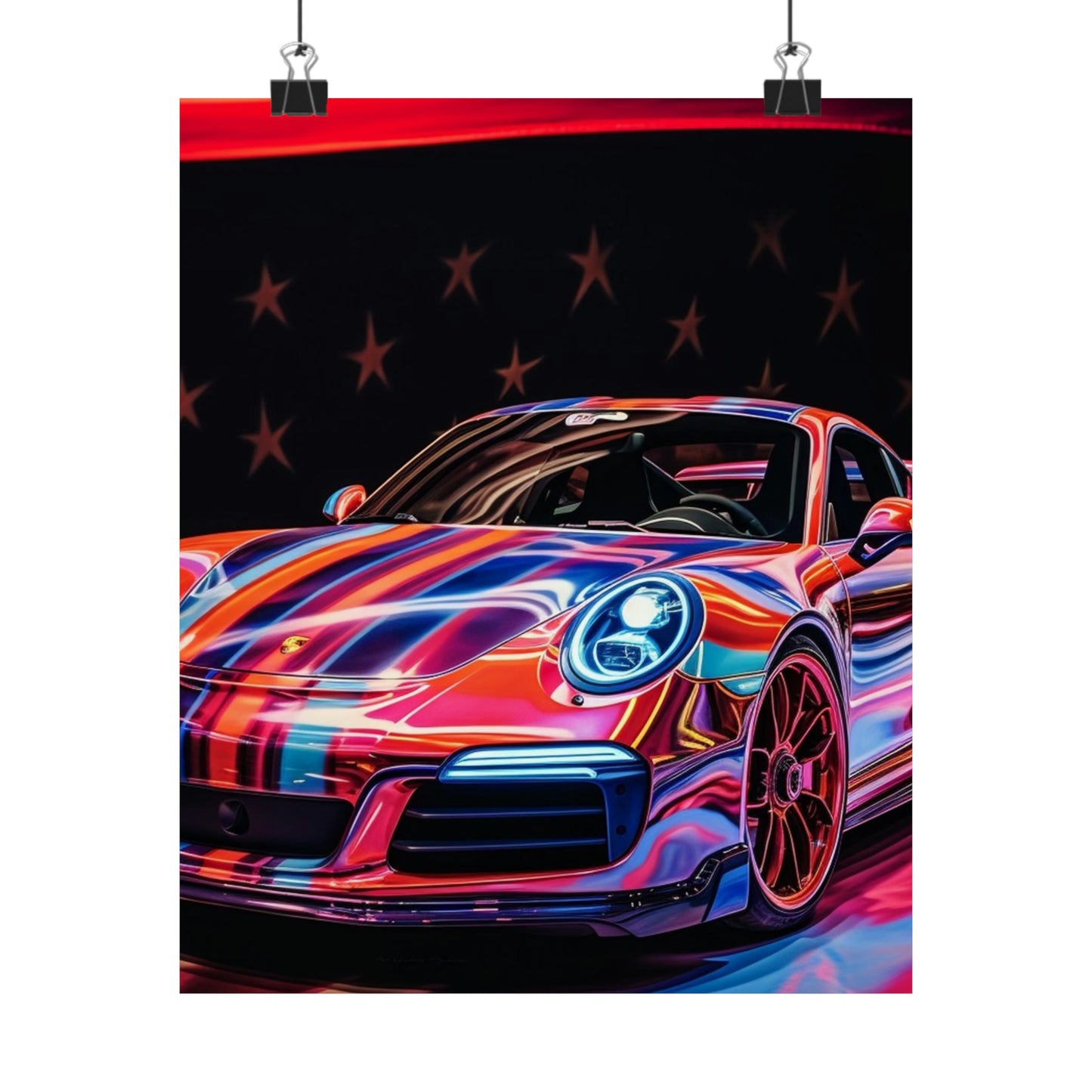 Premium Matte Vertical Posters American Flag Colored Porsche 2