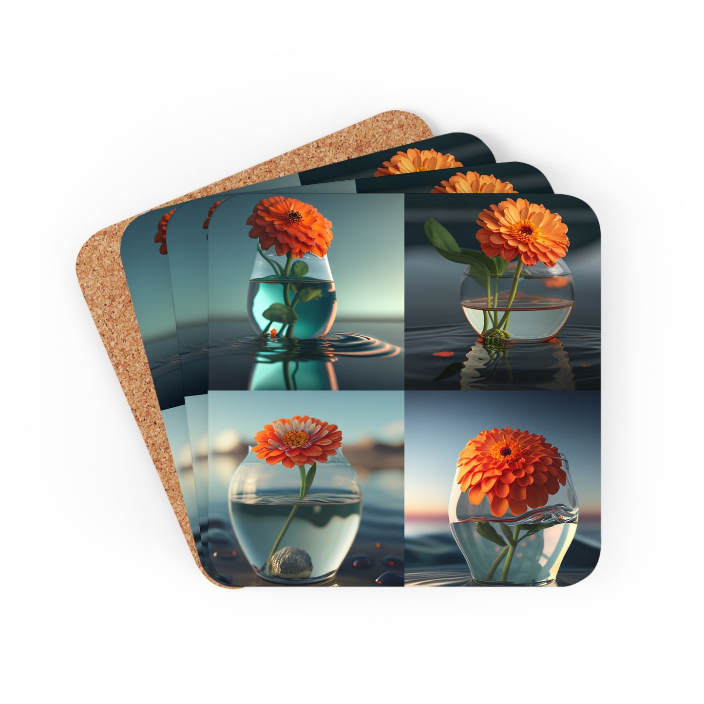 Corkwood Coaster Set Orange Zinnia 5