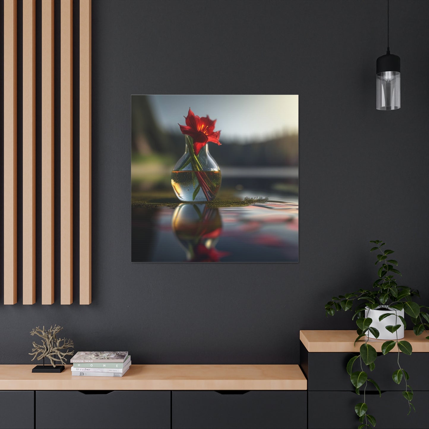 Canvas Gallery Wraps Red Lily in a Glass vase 3