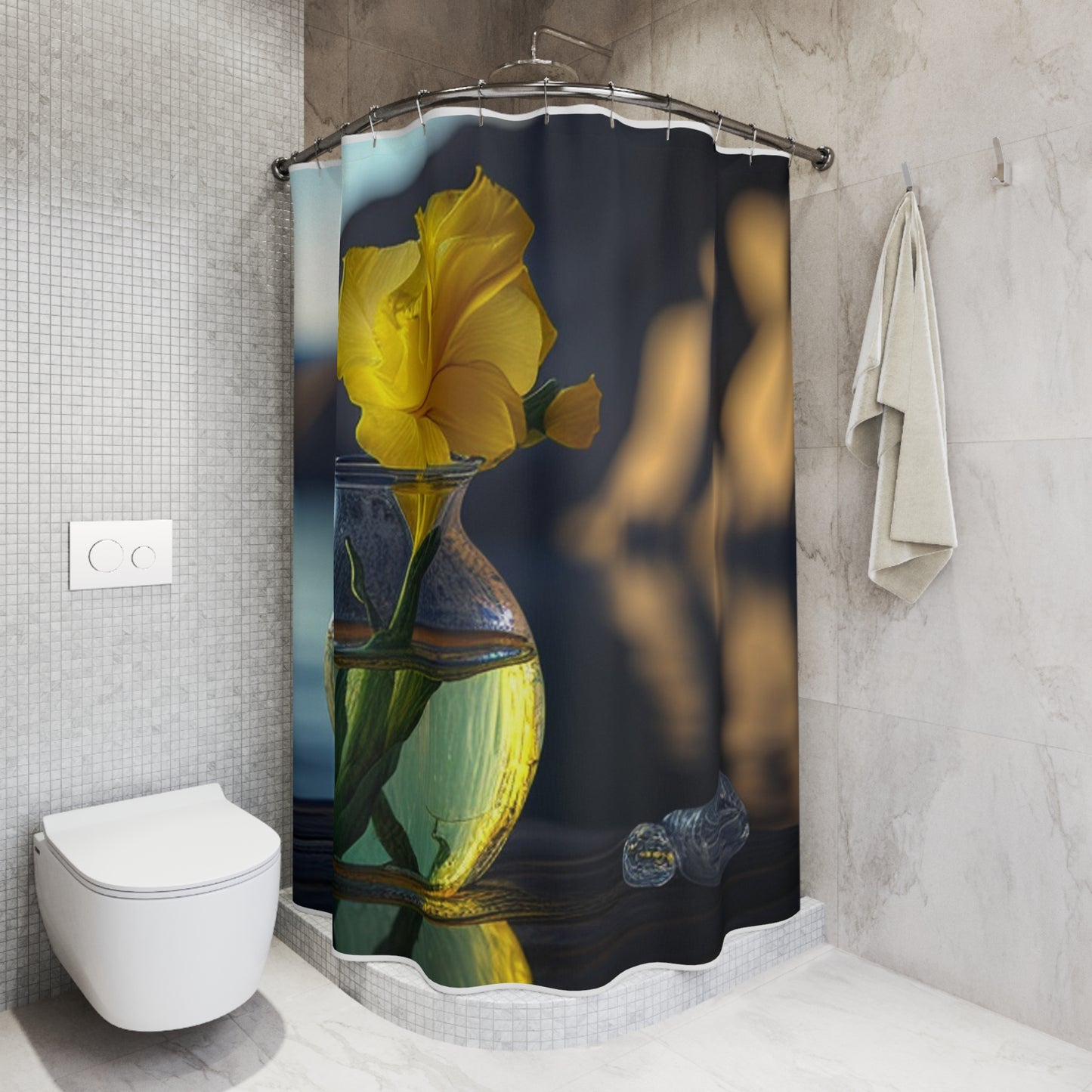 Polyester Shower Curtain Yellow Gladiolus glass 3