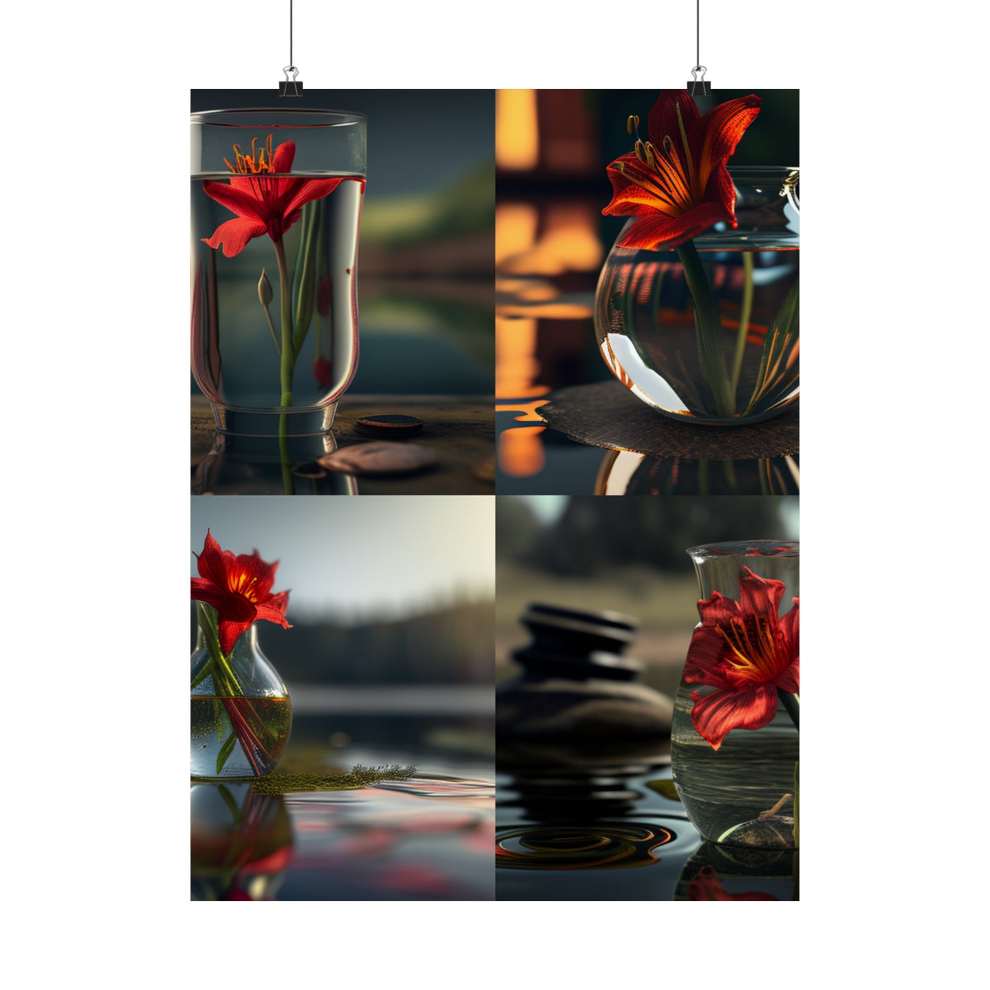 Premium Matte Vertical Posters Red Lily in a Glass vase 5