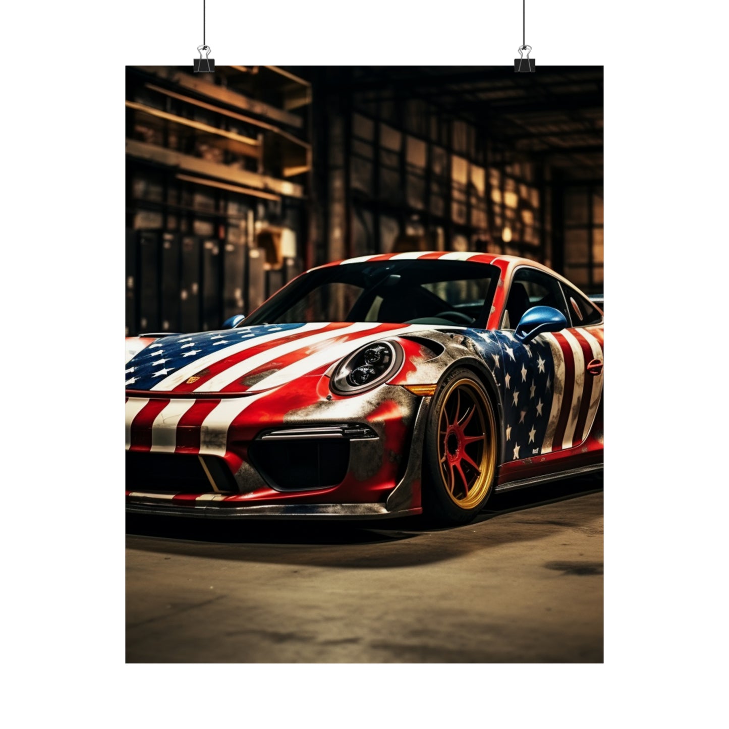 Premium Matte Vertical Posters American Flag Porsche 4