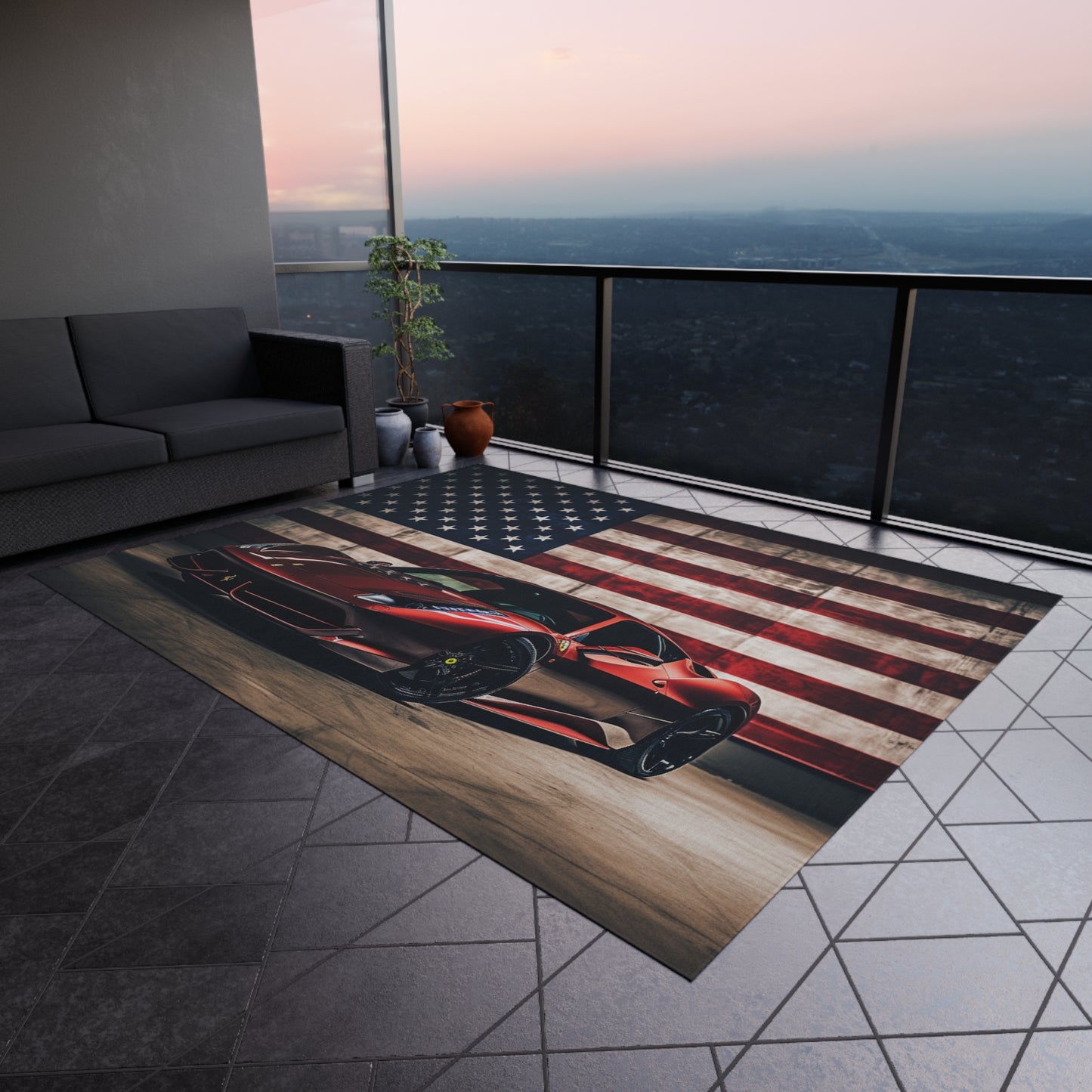 Outdoor Rug  American Flag Background Ferrari 4