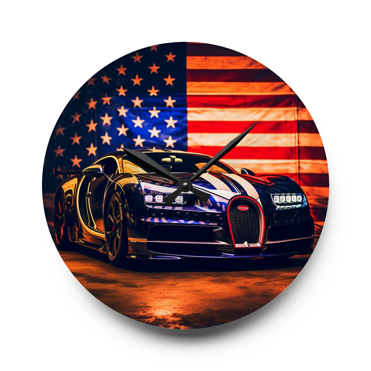 Acrylic Wall Clock Macro Bugatti American Flag 4