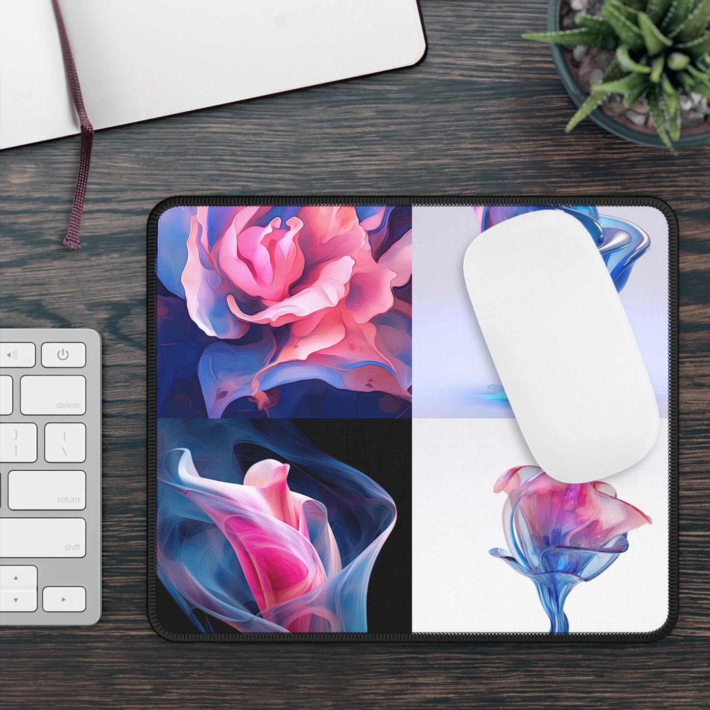 Gaming Mouse Pad  Pink & Blue Tulip Rose 5