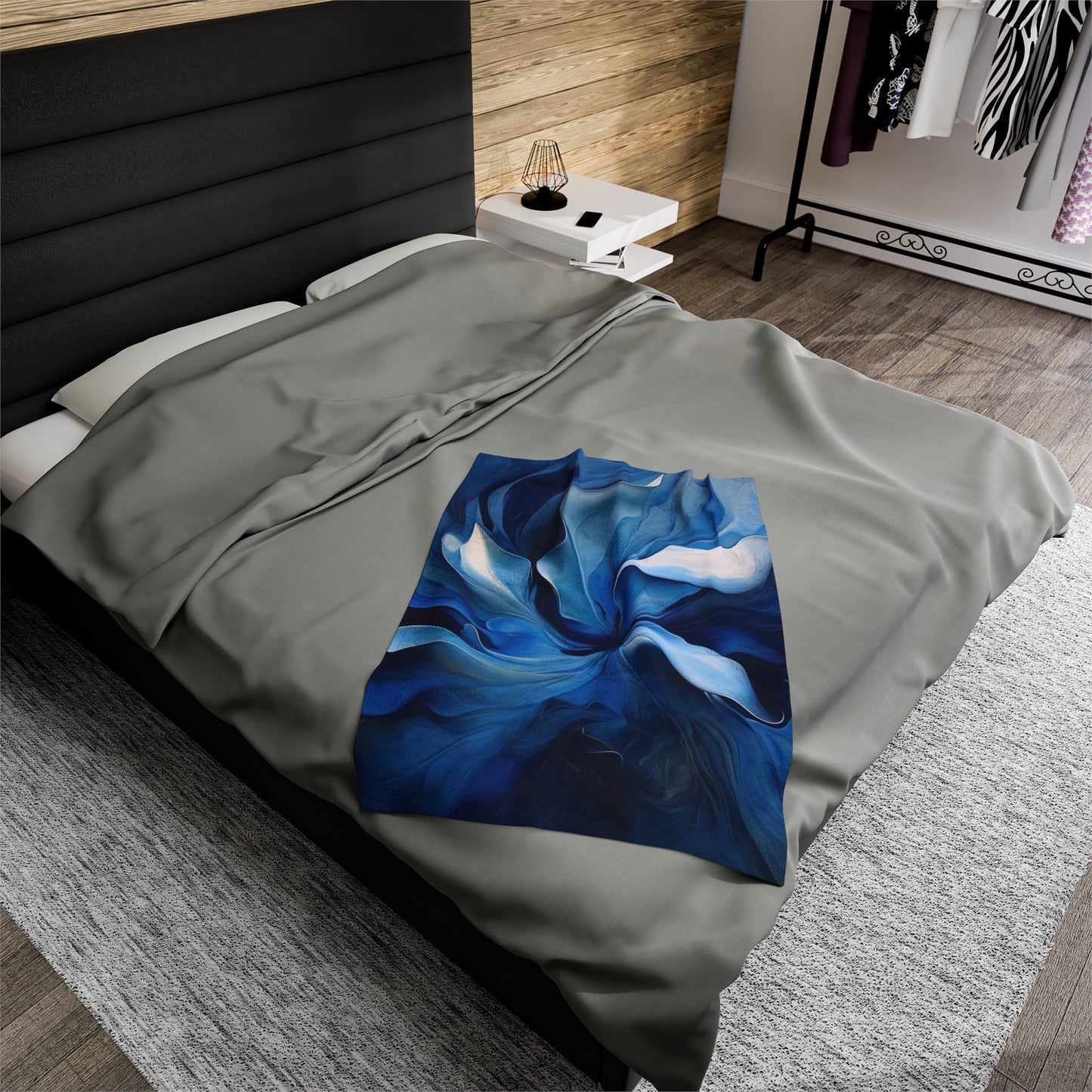 Velveteen Plush Blanket Abstract Blue Tulip 4