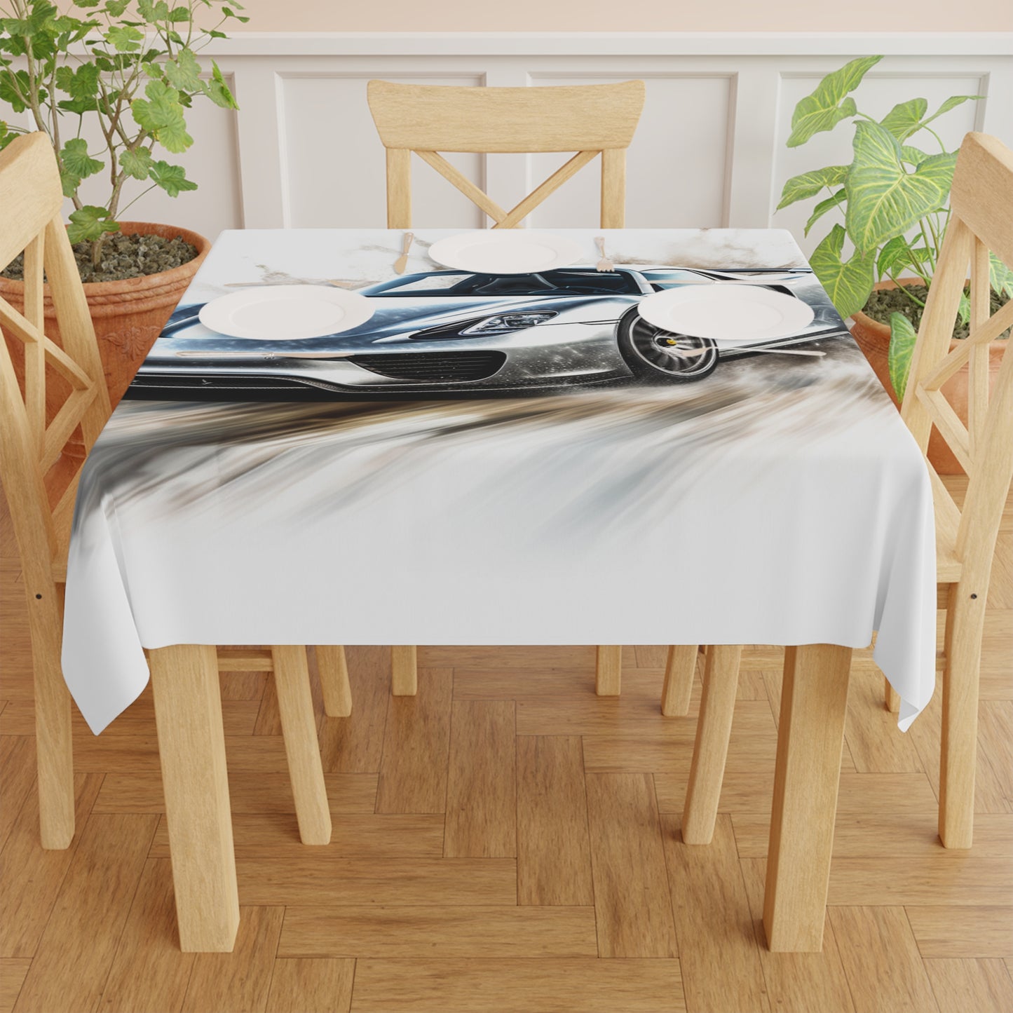 Tablecloth 918 Spyder white background driving fast with water splashing 2